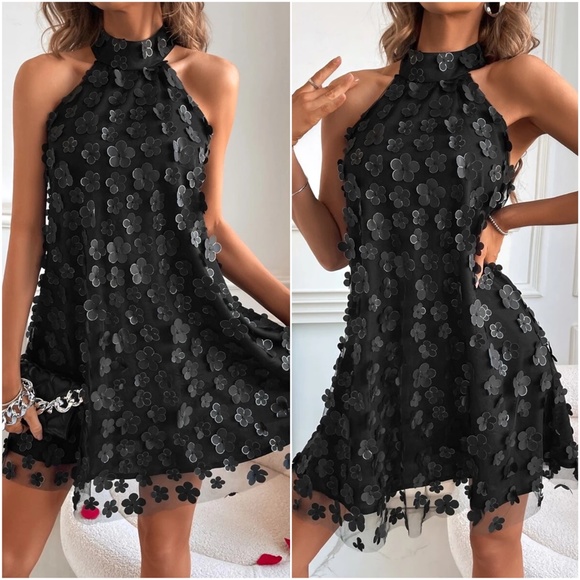 Floral Appliqué Keyhole back Party Summer Dress - Picture 3 of 6